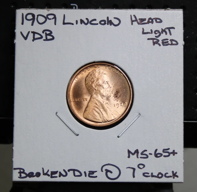 1909 VDB Lincoln Cent Wheat Penny, Beautiful Superb Gem BU++ Broken Obverse Die