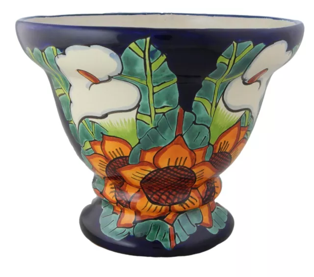 Mexican Ceramic Footed Planter Pot Garden Hand painted Talavera # 09