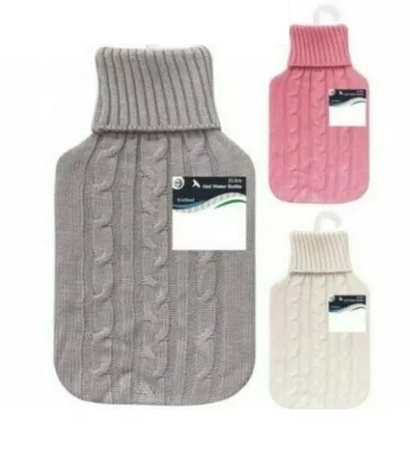 2L Litre Large Hot Water Bottle With Knitted Cover Quality Hot Water Bottles