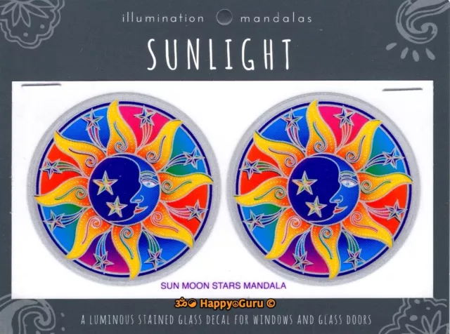 “Sun Moon Star Mandala” (Twin) Sunlight Sunseal Window Sticker Decal Stain Glass