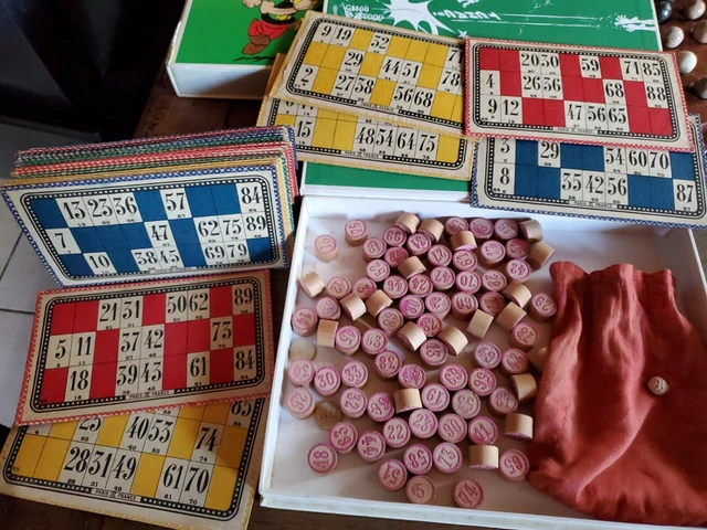 Ancien Jeu Loto - Coffret bois + pions + cartons - Collection Vin