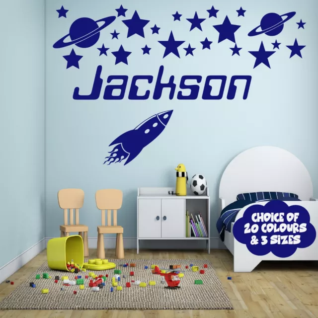 ROCKET Wall Sticker Personalised ANY NAME Boys Bedroom Space Vinyl Art Decal