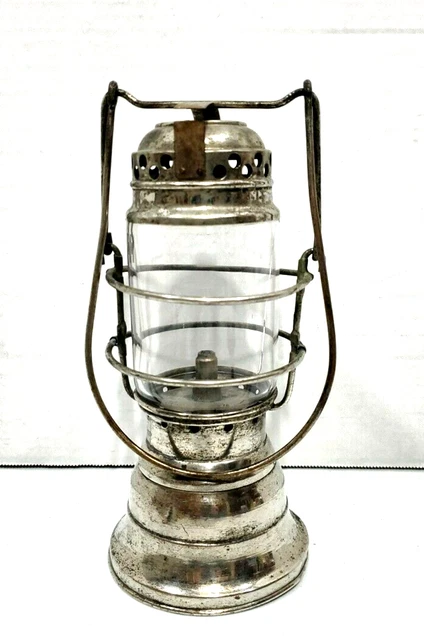 Antique JUST-RITE Bail Fold Handle Chrome Finish MINERS LANTERN