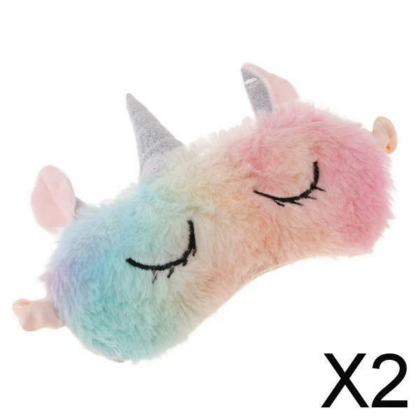 2X Niedliche Einhorn Plüsch Augenmaske Coloful Schlafmasken Reisezubehör für