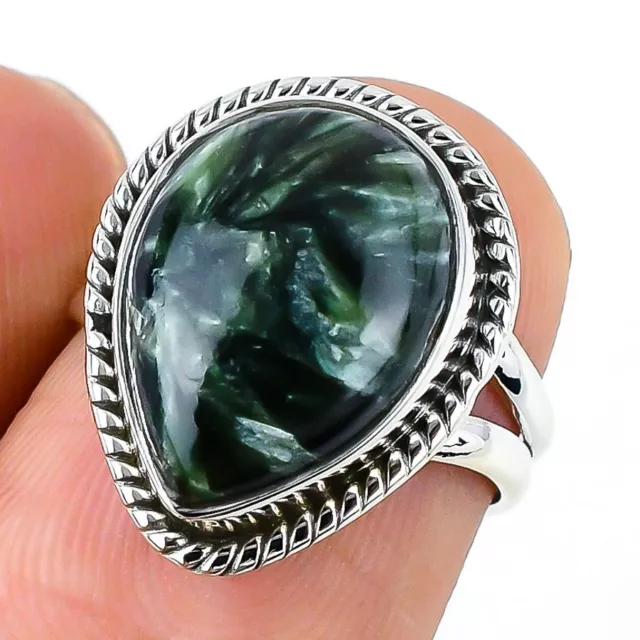 Seraphinite Gemstone Handmade 925 Solid Sterling Silver Jewelry Ring Size 6.5