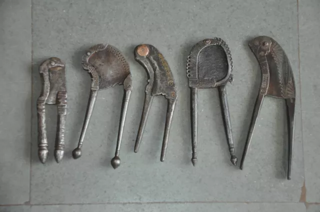 5 Pc Vintage Iron Handcrafted Different Engraved Shape Betel Nut Cutter /Sarota