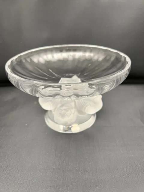 Lalique France Crystal Coupe Nogent Compote Bowl Sparrow Birds Pedestal Footed