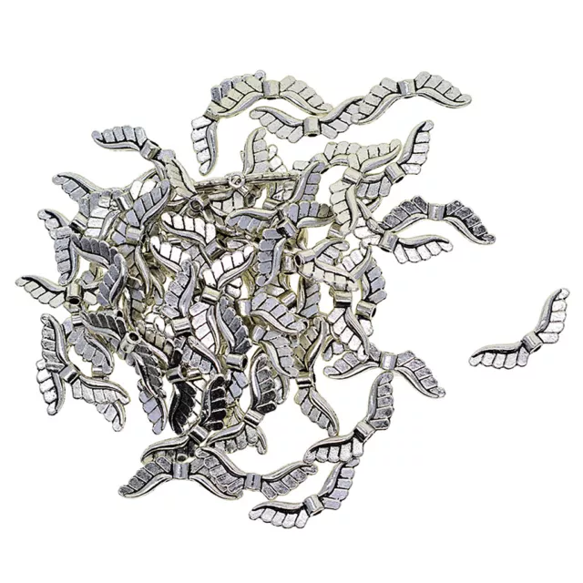100 STÜCKE Antik Silber   Engelsflügel Charm Spacer Perlen DIY 3