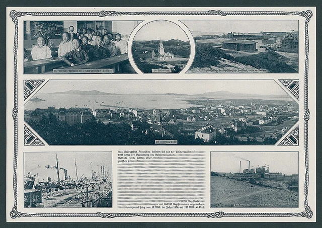 Panorama Kiautschou Häuser Hochschule Kirche Hafen Schantung Bergwerk China 1911