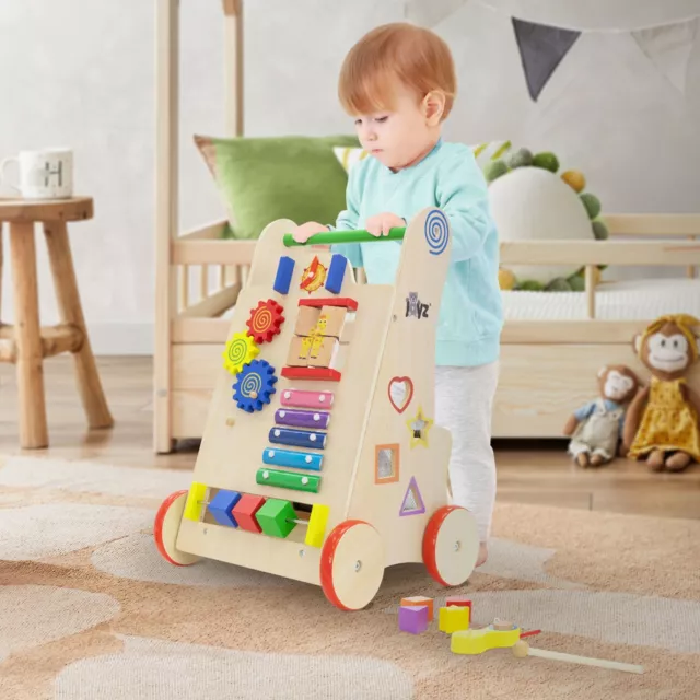 Chariot de marche baby walker en bois naturel trotteur avec tableau d'activité