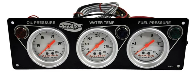 Octane 3 Gauge Panel Oil PRESSURE-WATER TEMPERATURE-FUEL Pressure gauges