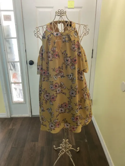 Mustard Floral Cold Shoulder A Line Dress By Lily Rose For Anthropologie ~ L