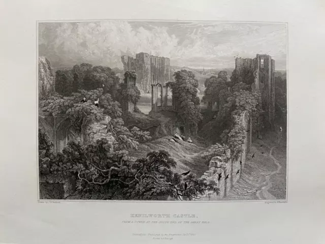 1829 Antique Print; Kenilworth Castle, Warwickshire after J.V.Barber