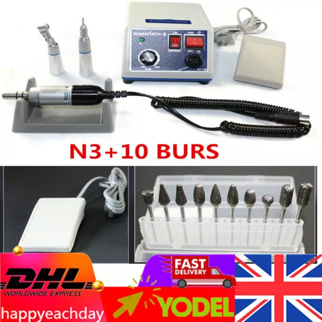 Dental Lab Marathon Micromotor N3 Polisher Polishing+35K RPM Handpiece & 10 Burs