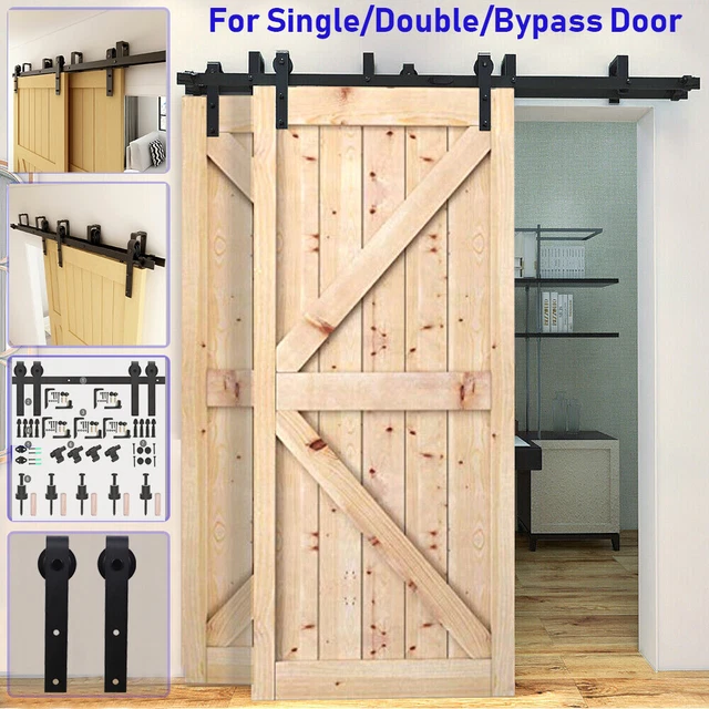 4-20FT Bypass Sliding Barn Door Hardware Kit For Double Door Closet Track Roller 3