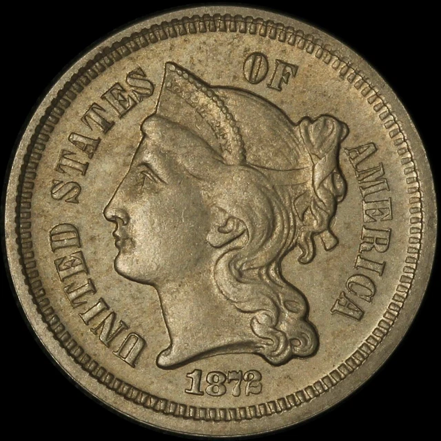 1872 3c Three Cent Coin - Uncirculated - Free Shipping USA