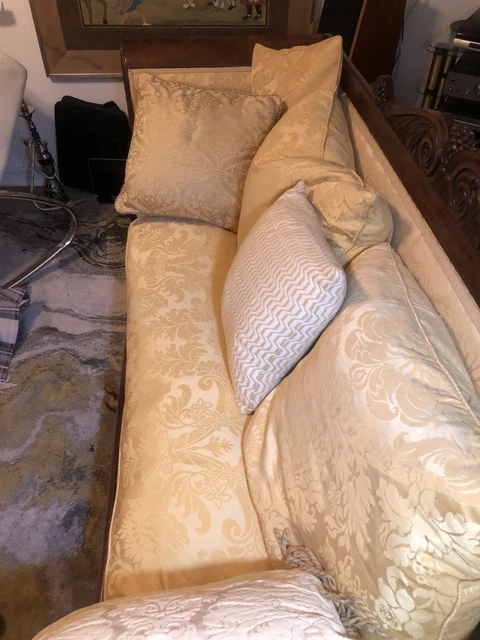 Sofa Couch Feather Filled Cushions. Two Bolsters Solid Carded Woods As Is back