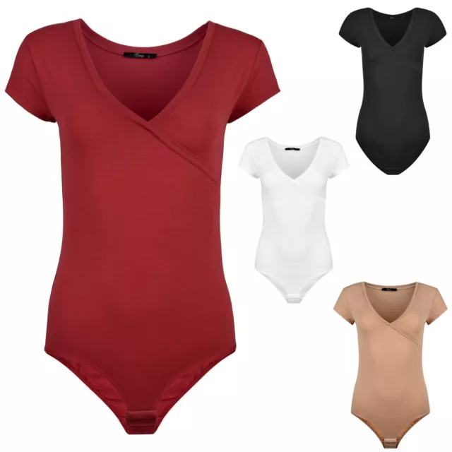 Evoni Damen Body Kurzarm Baumwolle Kurzarmbody V-Dekolleté Bodysuit