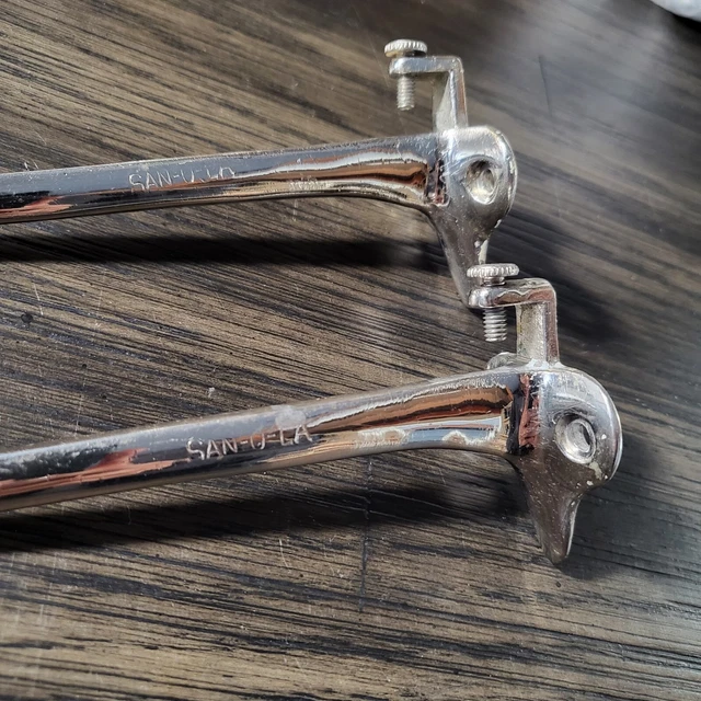 Antique chrome bath glass shelf brackets vintage metal supports brass nickel 5" 2
