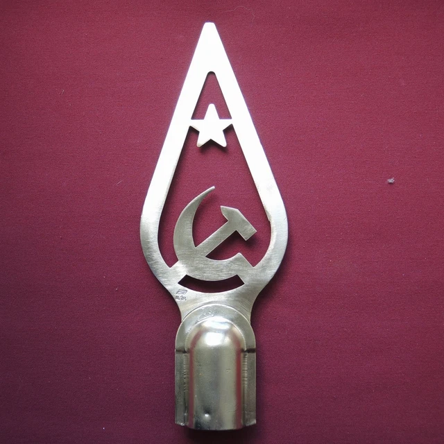 Old USSR Big BRASS Flag Pole TOP Nickel Plated from Vintage Soviet Banner 2