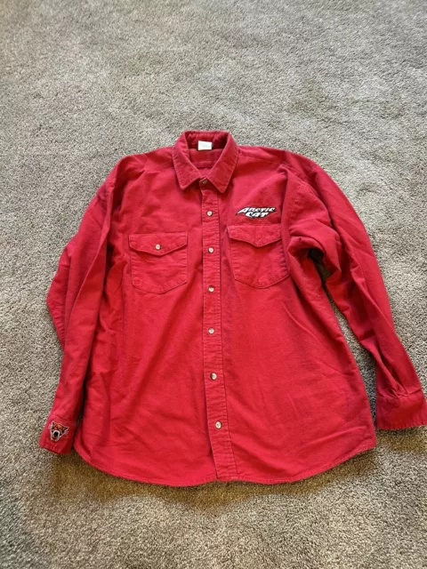 Arctic Cat Vtg Long Sleeve 100% Cotton Shirt button down Red made in USA Codet