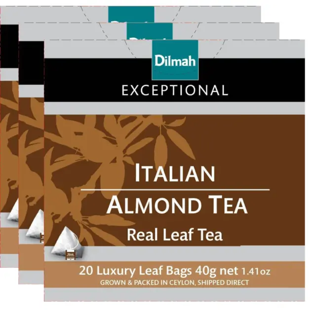 3 x Dilmah Exceptional Italian Almond Ceylon Tea Luxury Leaf Bags 40g | NEW AU.