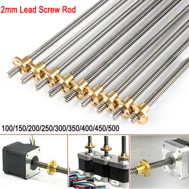 Stainless Steel Threaded Rod Bar Studding M2 Screw Various Length With Brass Nut