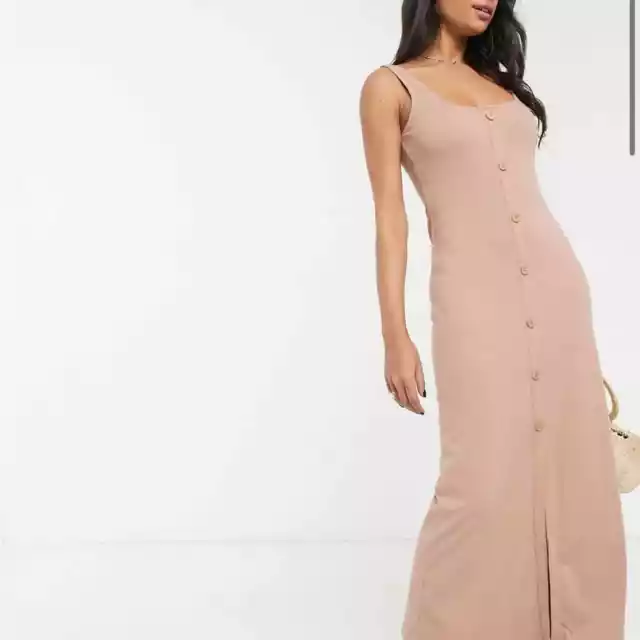 ASOS DESIGN rib square neck button down maxi tank dress in camel size 4 NWT