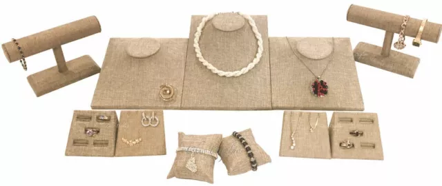 11pc Jewelry Display Case Burlap Showcase Stand Necklace Jewelry Display Holder