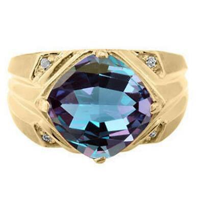 14k or Jaune Coupe Coussin Alexandrite Gemme Solitaire Homme Bague Mariage