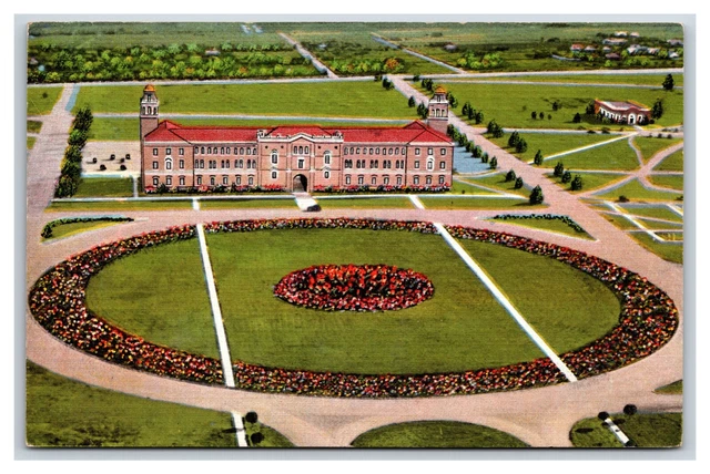 Aerial View Lubbock Texas Technical College Admin Building UNP Linen Postcard V9