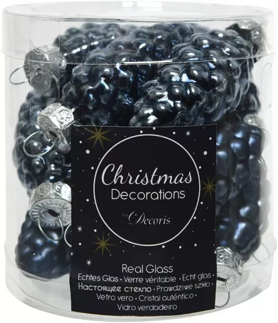 Glass Pinecone Christmas Baubles - Midnight Blue - Matt & Shiny - 6cm -Set of 12