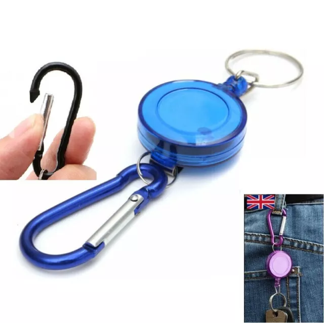 ID Badge Retractable Card Holder Key Chain Security Safety Coil Belt Carabiner