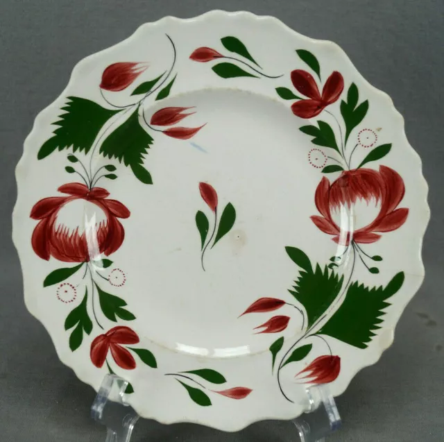 Marked Adams Rose Hand Painted Pearlware 8 1/4 Inch Plate C. 1830-1840s