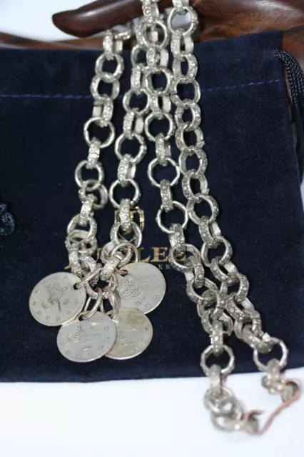 Antique 1870's Islamic Arabic Ottoman Coin Silver Necklace brutalist Chain 23"