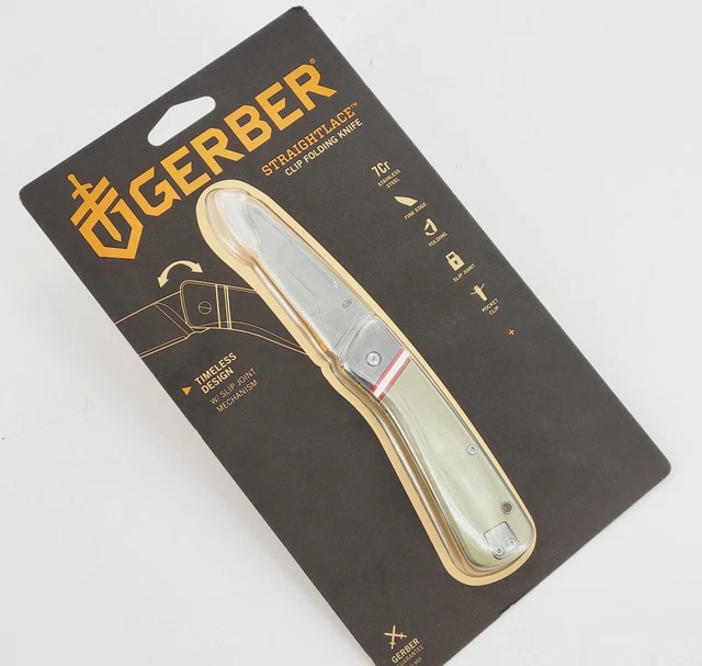 GERBER STRAIGHTLACE CLIP Folding Knife Slip Joint Plain Edge Green 29.