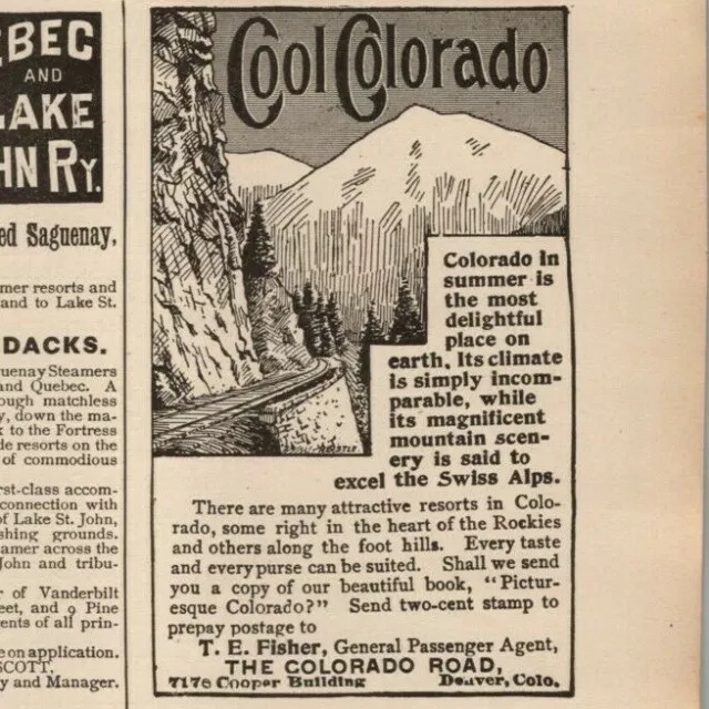 1896 Recreation Print Ad Cool Colorado T E Fisher The Colorado Road