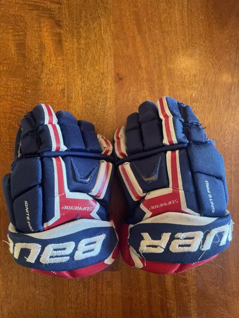 Bauer Ice Hockey Gloves Supreme Ignite Pro Blue Red Youth Size 10” 25CM