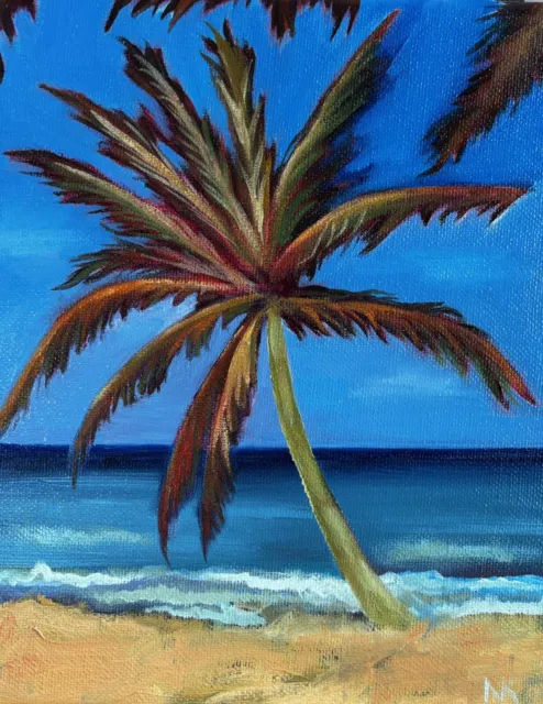 “ Happy View “ Oil On Canvas Palm Tree Ocean Painting