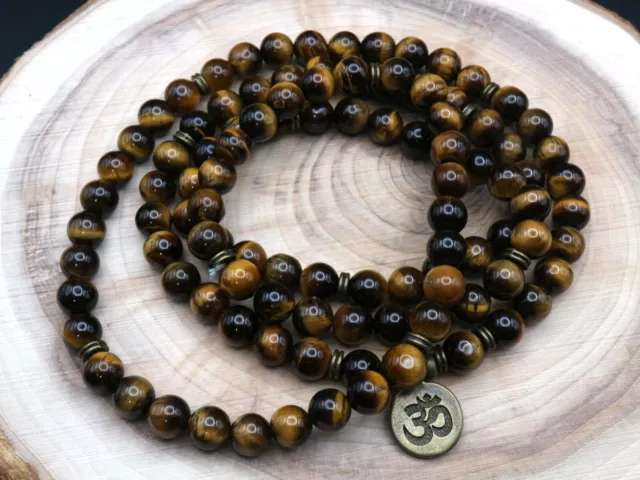 Goldjunge69 * Edelstein Kette / Mala Armand 108 + 2/1 Om - Tigerauge -Buddha 3