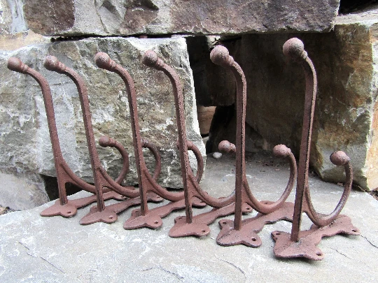 Lot of 6 New Rustic Large 9.5 x 4" Barn Farm Harness Tack Hooks Cast Iron Coat 2
