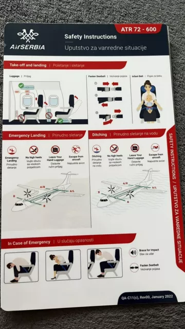 Safety Card Air Serbia ATR 72-600, Excellent Condition !!!