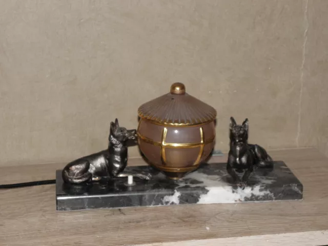 lamp victoria figurine light dog Art Deco animal Stunning marble century vintage