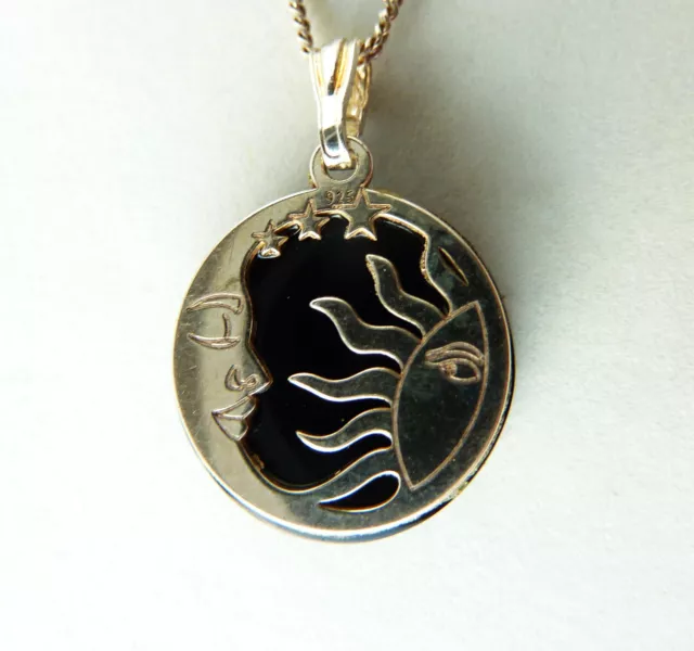 Whitby Jet and Silver Sun and Moon Pendant