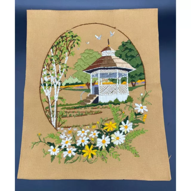 Vintage Daisy Picture Crewel Embroidery Flower Power Birds Boho Cottagecore 70s