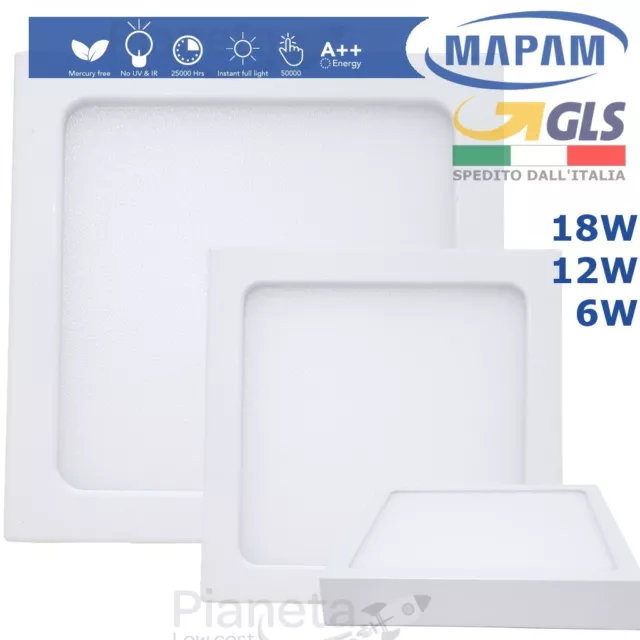 Plafoniera luce led 6 12 18w quadrato faretto soffitto pannello a parete bianco