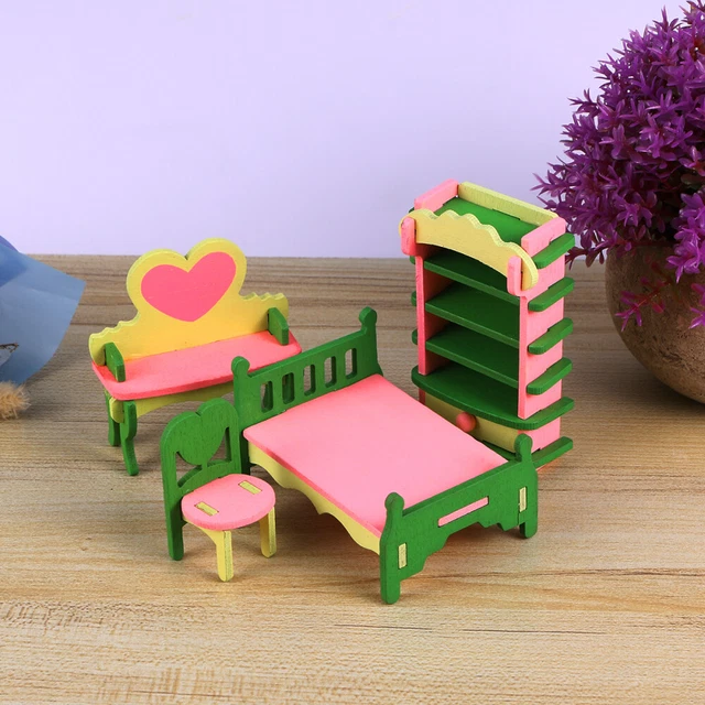 MINIATURE BED WOODEN Dolls House Furniture Miniature Furniture Kits £7.