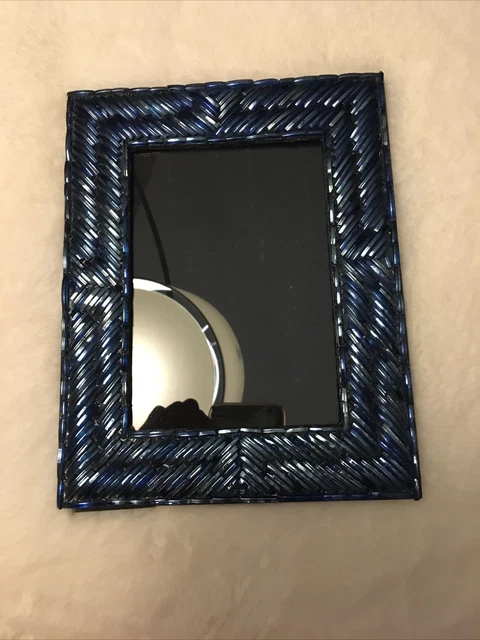 Deep Blue Glass Beaded Frame Holds 4.5" X 6.5" Photo New Unused