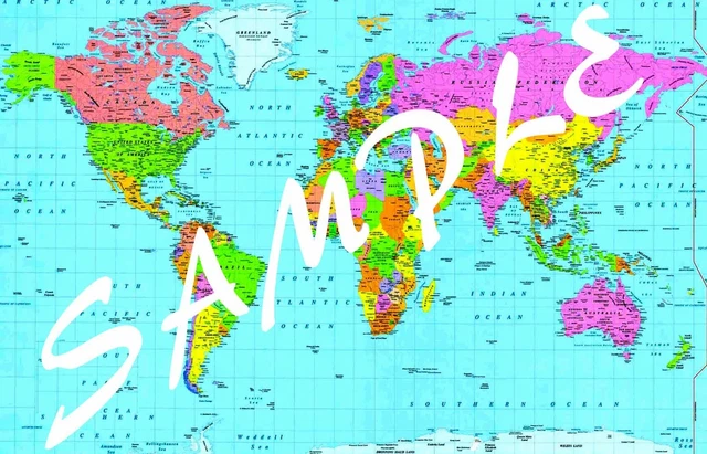 MAP OF THE World A2 laminated political atlas physical poster print ...