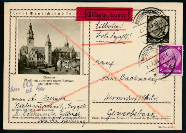 DR Ganzsache GS P236 36-77-1-B1 Bildpostkarte Chemnitz Eil Niederwörschnitz 1936